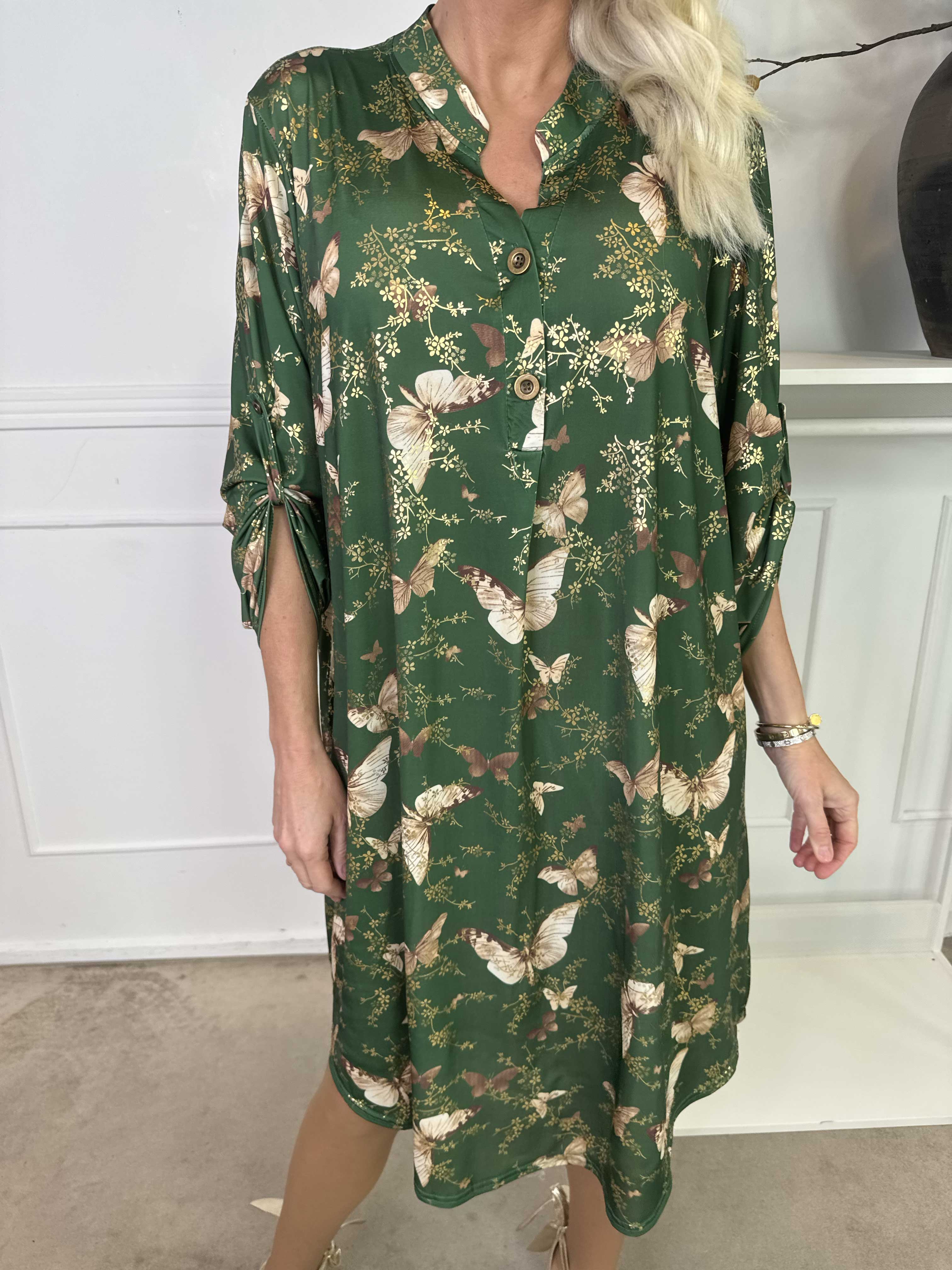 Ebba Butterfly - Elastisk klänning med gulddetaljer och fjärilar